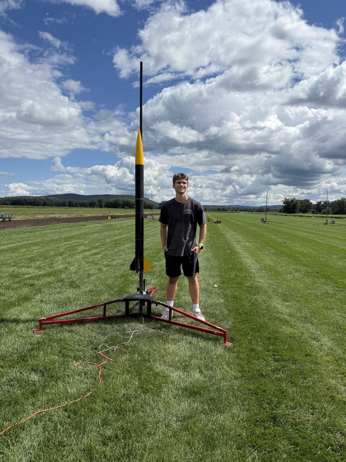 The LOC-IV X2 standing on the launch rail at the METRA field before the certification flight
